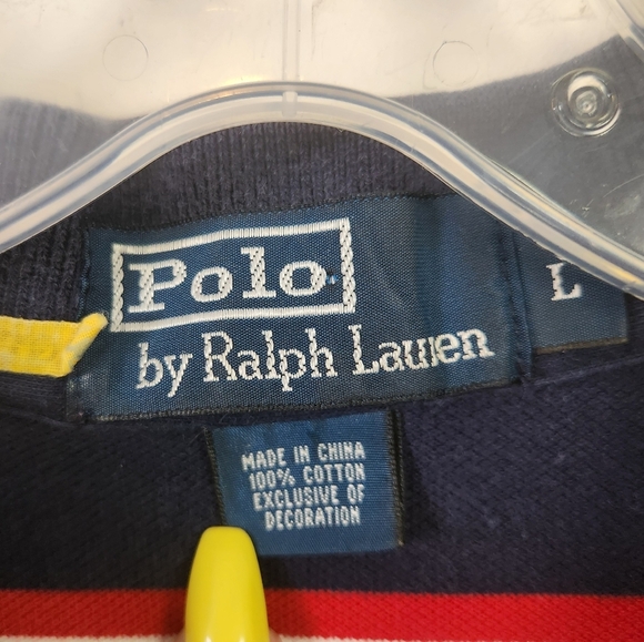 Polo Ralph Lauren Men's Polo Shirt Short Sleeve Vintage Navy Stripe Size Large - Picture 4 of 6